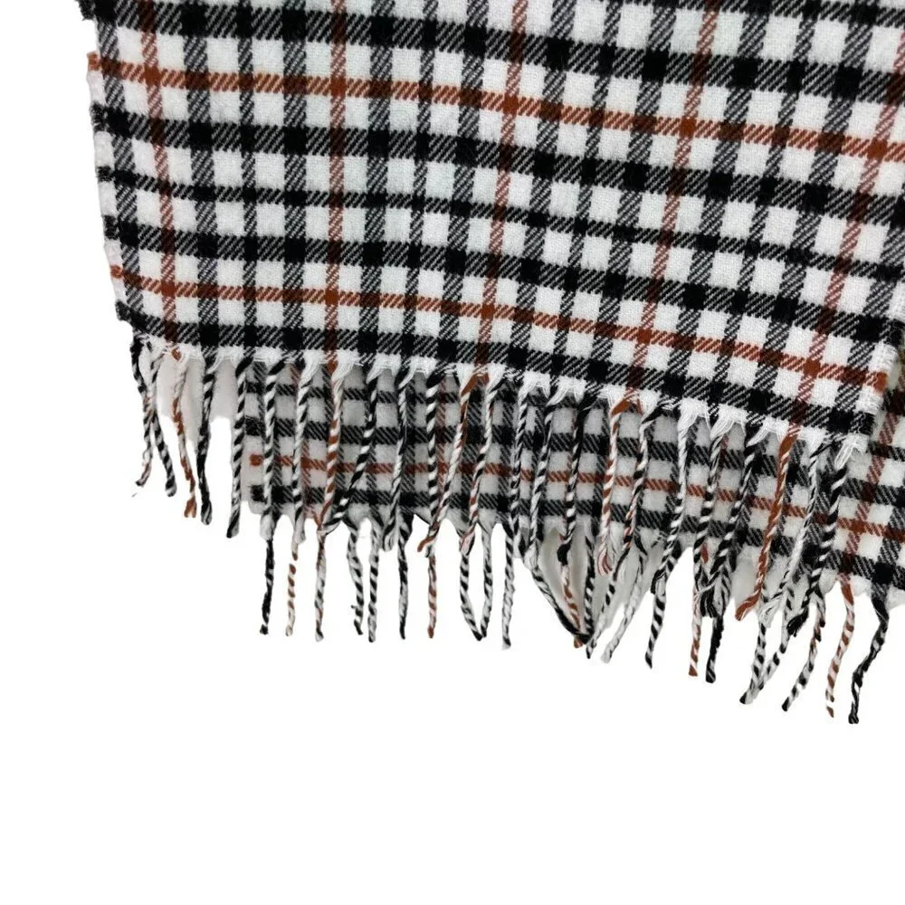 Lambswool Womens Scarf Plaid Made In Italy Fringe White Black Brown Rectangle